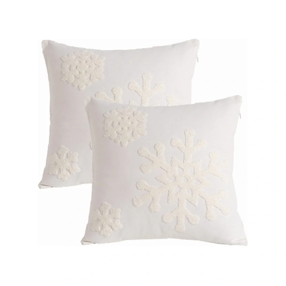 Luxury Home | Classy Chic Snowflake Embroidered Needlepoint Throw Pillow Covers